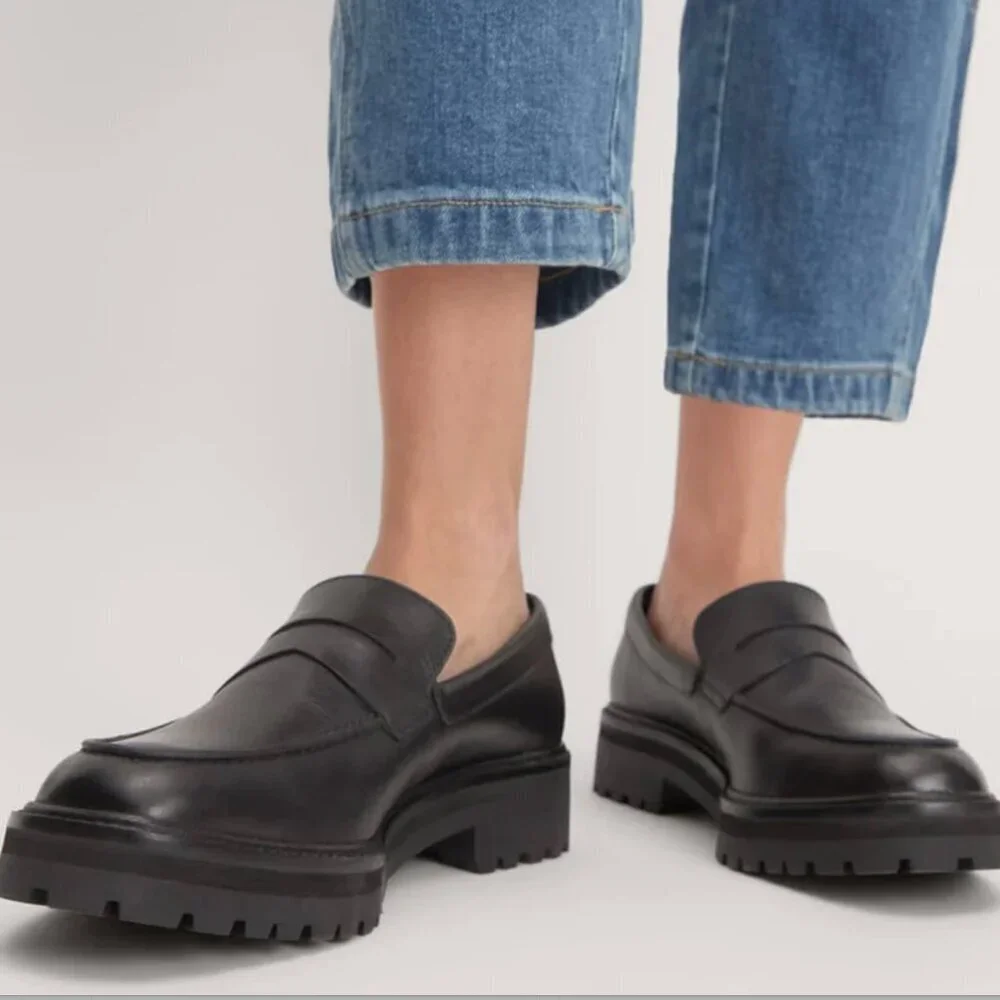 Everlane The Lug Loafer Black Leather Lug Sole Shoes Women's 8.5
